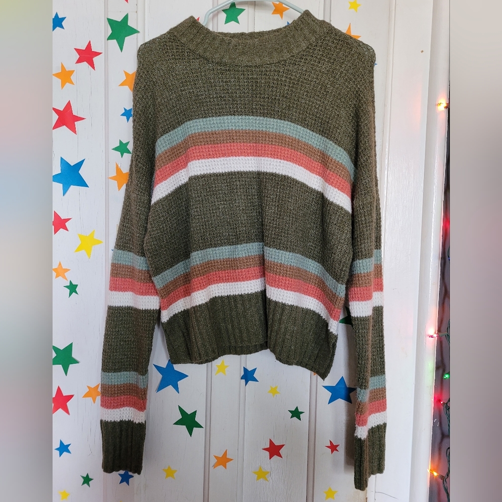 SO Striped Sweater Olive Green Women's Large